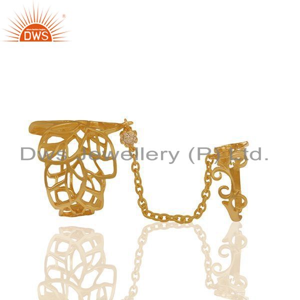 Exporter Filigree Design Gold Plated 925 Silver Double Finger Girls Chain Ring