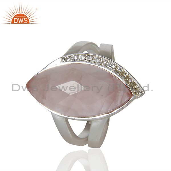 Exporter Rose Quartz Gemstone White Topaz Gemstone Sterling Fine Silver Ring