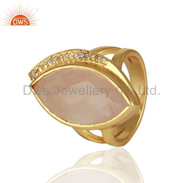Exporter Rose Quartz and Cz Gemstone 925 Sterling Silver Rings Manufacturers