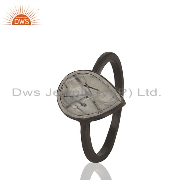 Exporter Black Rutile Gemstone Black Color 92.5 Silver Ring Manufacturers