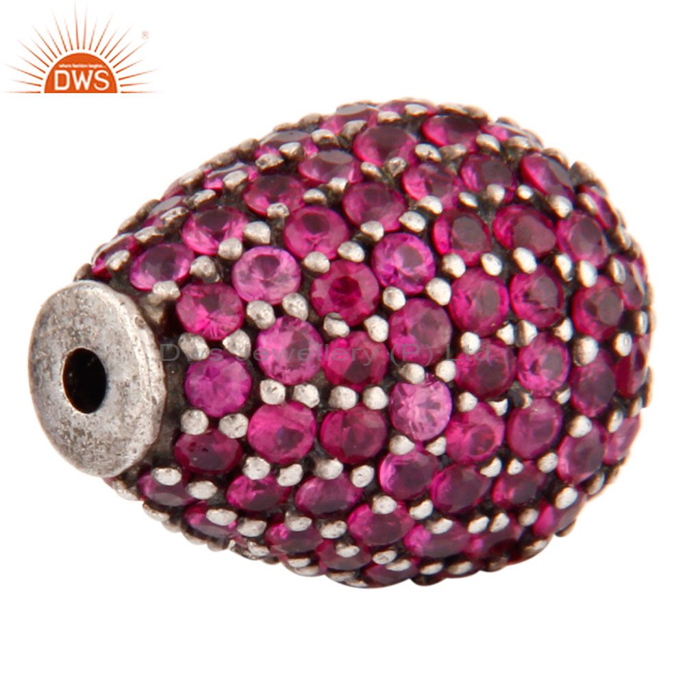 Exporter Oxidized Sterling Silver Natural Ruby Pave Set Beads Findings Jewelry