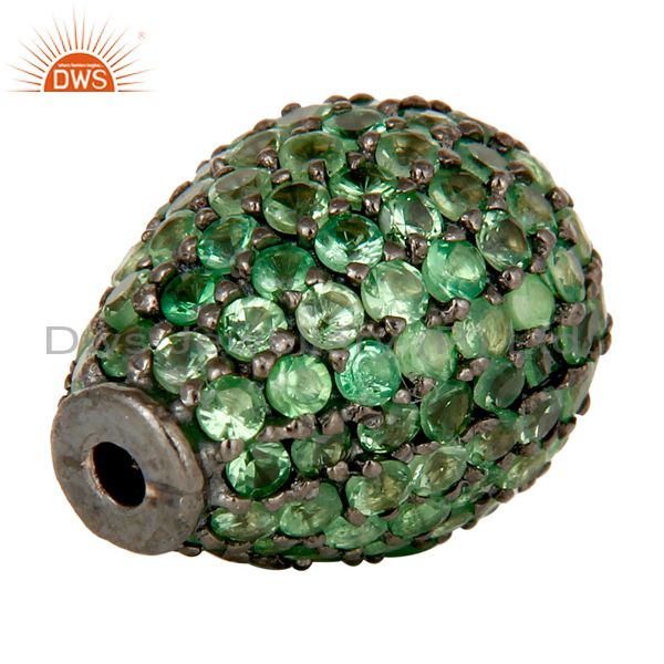 Exporter Oxidized Sterling Silver Pave Tsavorite Gemstone Beads Finding Charms Jewelry