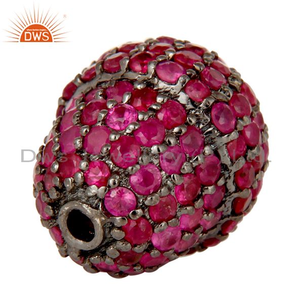 Exporter Oxidized Sterling Silver Pave Ruby Gemstone Beads Finding Charms Jewelry