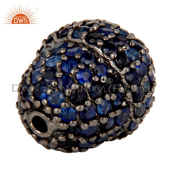 Exporter Oxidized Sterling Silver Pave Blue Sapphire Beads Finding Charms Jewelry