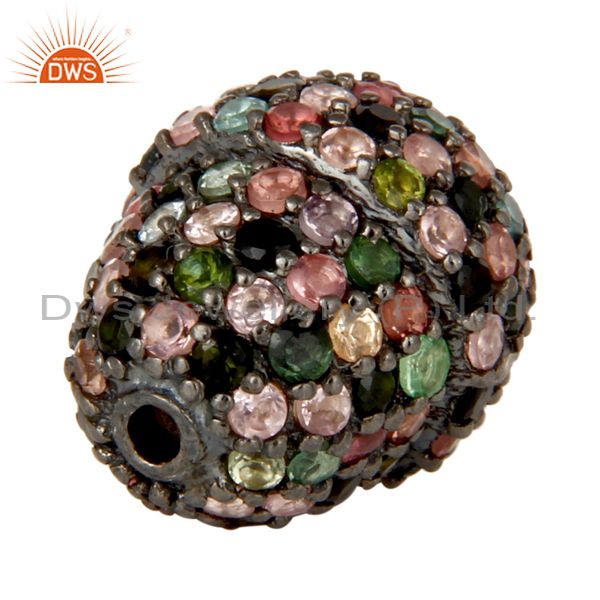 Exporter Oxidized Sterling Silver Pave Multi Tourmaline Beads Finding Charms Jewelry