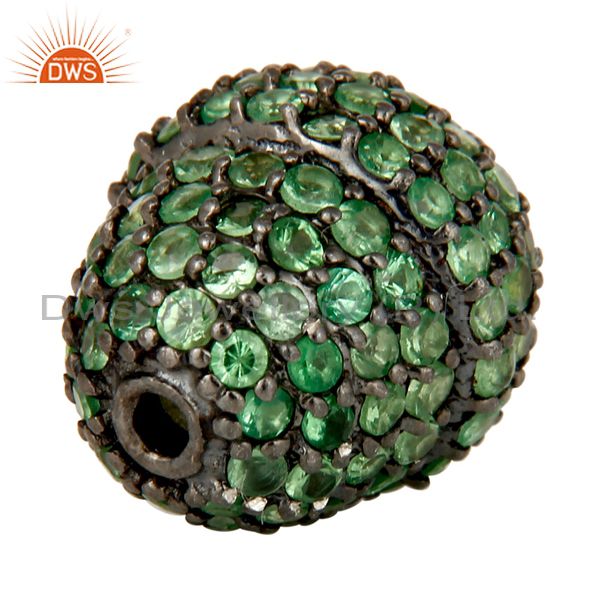 Exporter Oxidized Sterling Silver Pave Set Tsavorite Gemstone Beads Finding Charm Jewelry