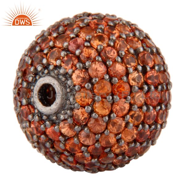 Exporter Orange Sapphire Gemstone Pave Diamond 925 Sterling Silver Bead Connector Finding