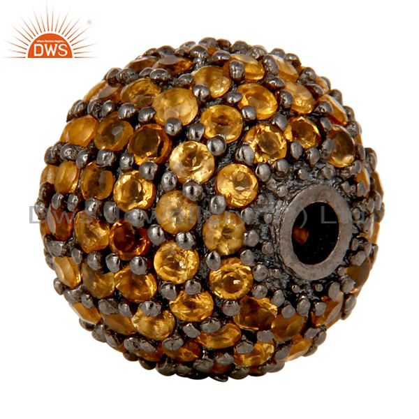 Exporter Oxidized Sterling Silver Pave Set Citrine Ball Beads Finding Charms Jewelry
