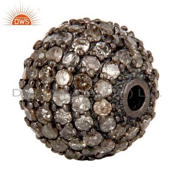 Exporter Oxidized Sterling Silver Pave Set Diamond Ball Beads Finding Charms Jewelry