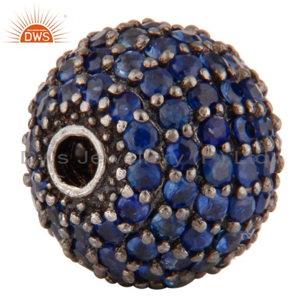 Exporter 925 Sterling Silver Natural Blue Sapphire Pave Designer Sapcer Bead Ball Finding