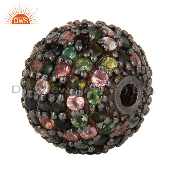 Exporter Oxidized Sterling Silver Pave Multi Tourmaline Ball Beads Finding Charms Jewelry