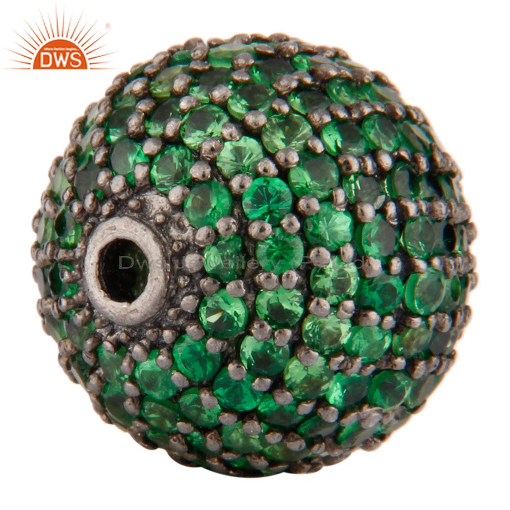 Exporter Oxidized Sterling Silver Natural Tsavorite Pave Set Spheres Beads Findings