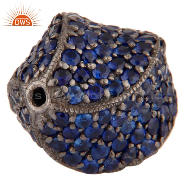 Exporter Blue Sapphire Gemstone Studded 925 Sterling Silver Bead Finding Jewelry