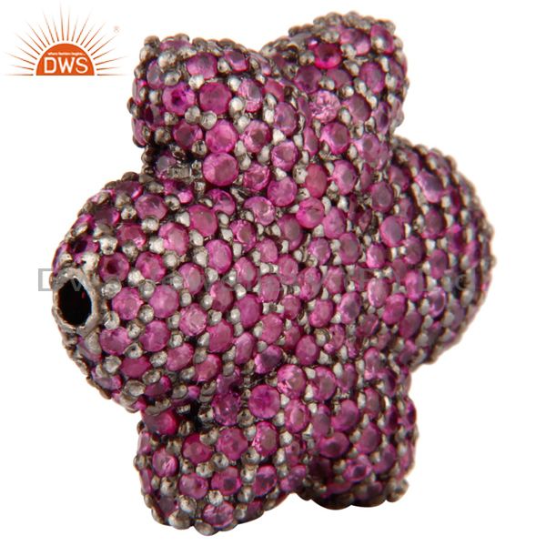 Exporter 925 Sterling Silver Beads Charm Finding Jewelry With Pink Sapphire Gemstone