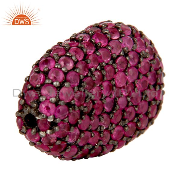 Exporter Oxidized Sterling Silver Ruby Pave Set Ball Beads Finding Charms Jewelry