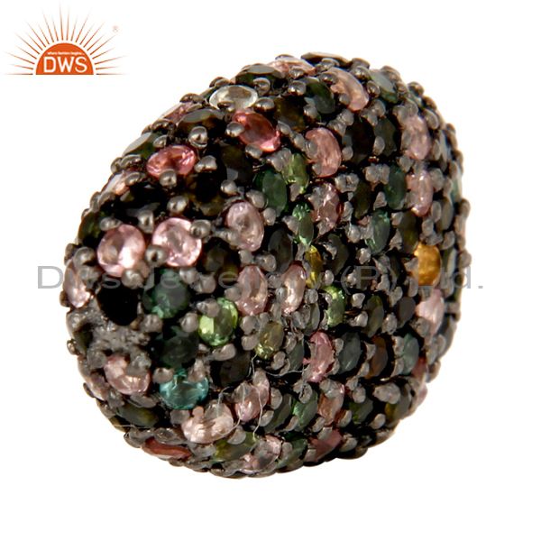 Exporter Oxidized Sterling Silver Multi Tourmaline Pave Set Ball Beads Finding Charms