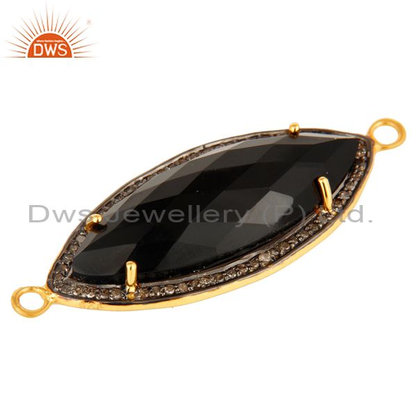 Exporter Black Onyx Gemstone Sterling Silver Pave Set Diamond Connector Jewelry