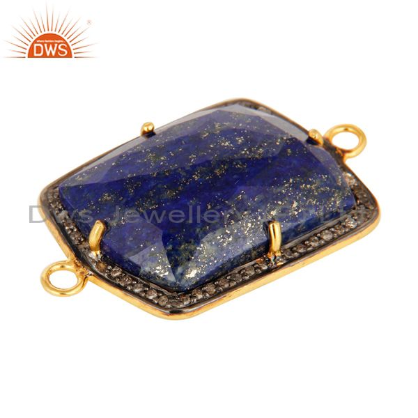 Exporter Natural Lapis Lazuli Pave Diamond Connector In 18K Gold On Sterling Silver