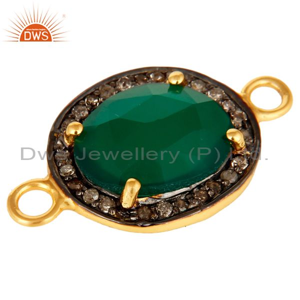 Exporter 18K Yellow Gold Over Sterling Silver Green Onyx With Pave Diamond Connector