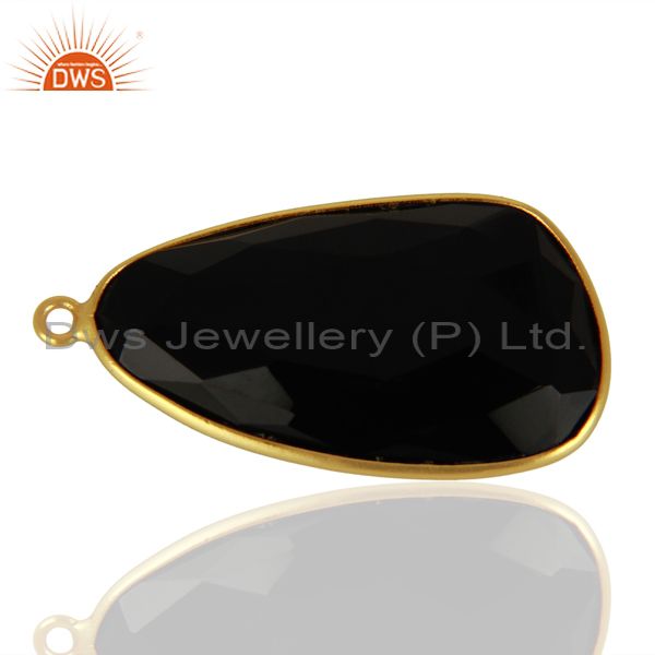 Exporter Natural Black Onyx Gemstone Gold Plated 925 Silver Pendant Connectors