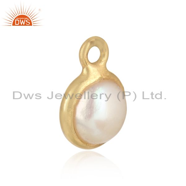 Handcrafted dainty yellow gold on silver charm with pearl