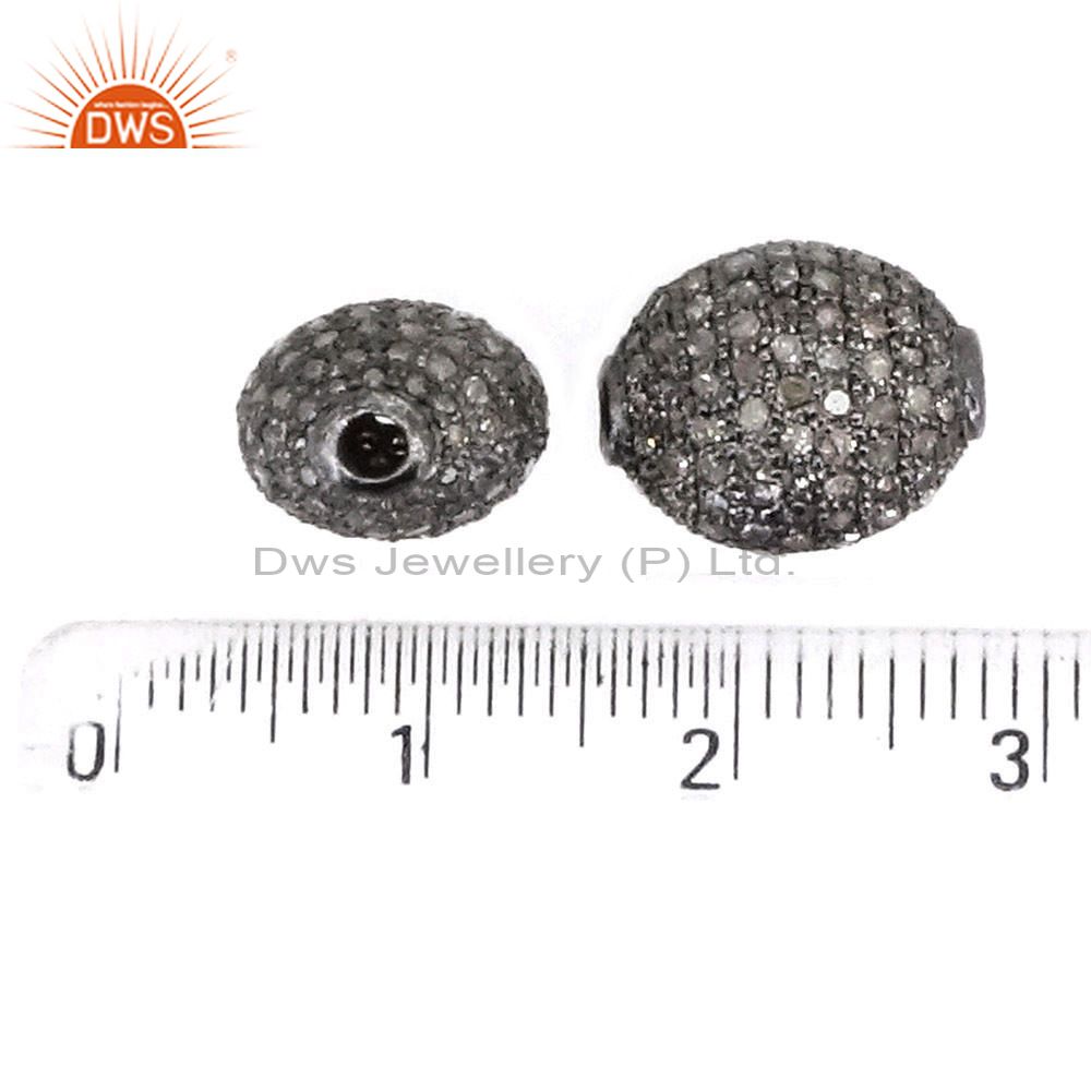 Exporter 12x10 MM 925 Sterling Silver Diamond Pave Spacer Bead Vintage Finding Jewelry