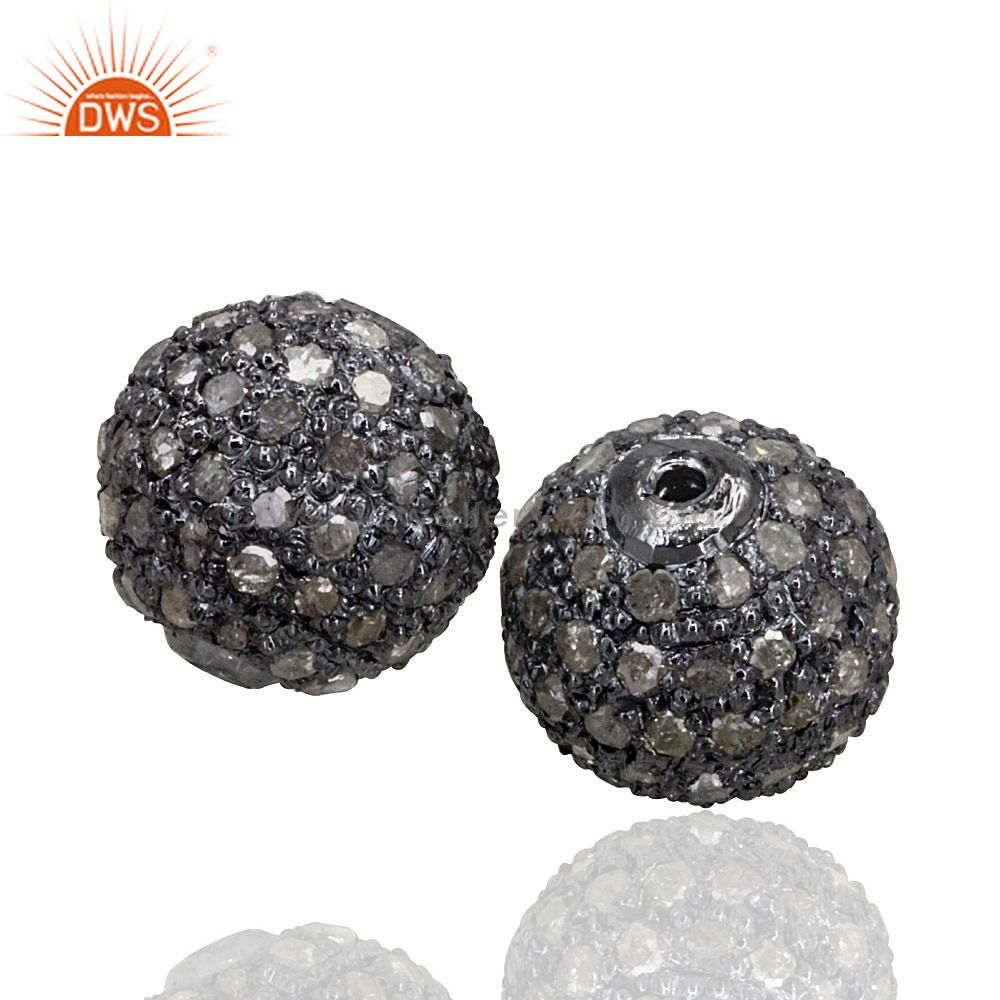 Exporter 8mm Pave Diamond Disco Bead Sterling Silver Spacer Ball Finding Designer Jewelry