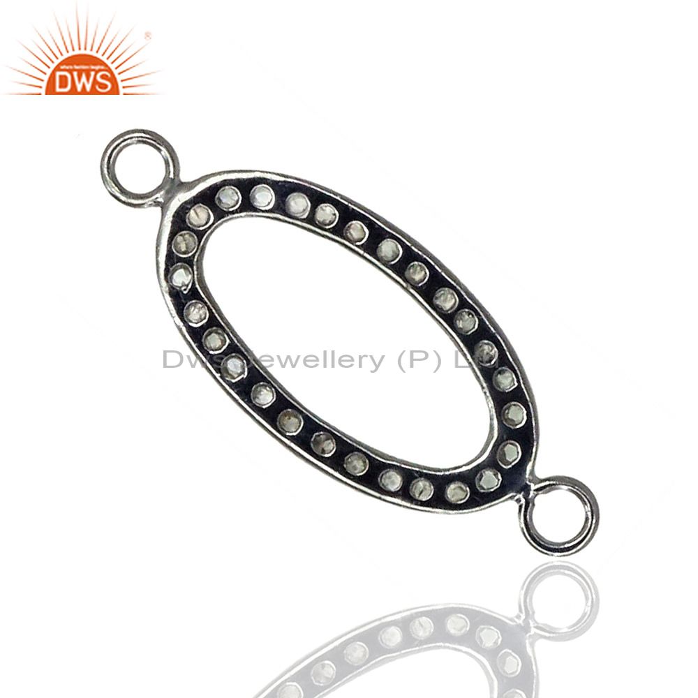Exporter Pave Diamond Sterling Silver Oval Shape Link Connector Finding Vintage Jewelry