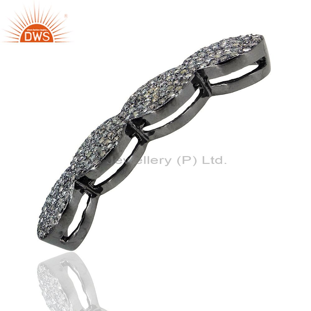Exporter Studded Spacer Bar 1.3Ct Diamond 925 Sterling Silver Tube Finding Jewelry 40x8MM