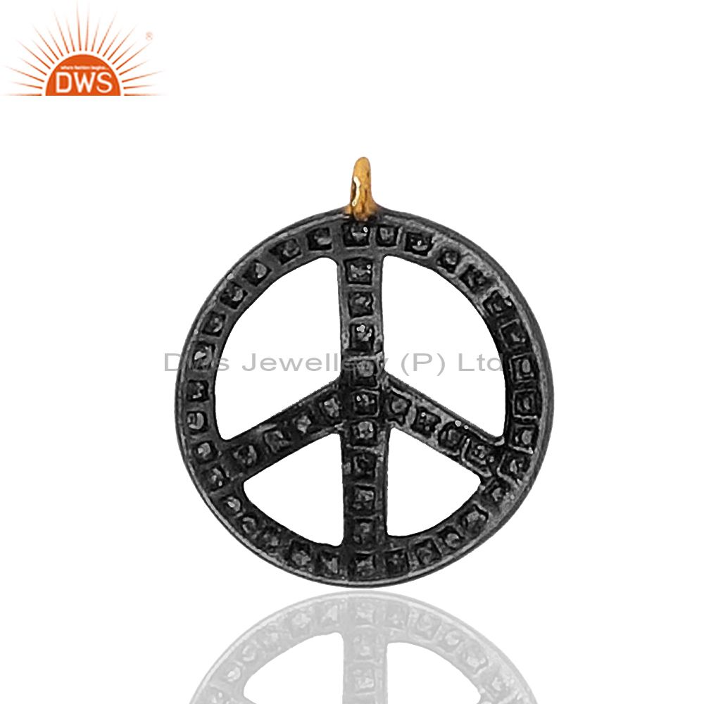 Exporter Peace Sign Pave Diamond Charm Pendant 925 Sterling Silver Jewelry
