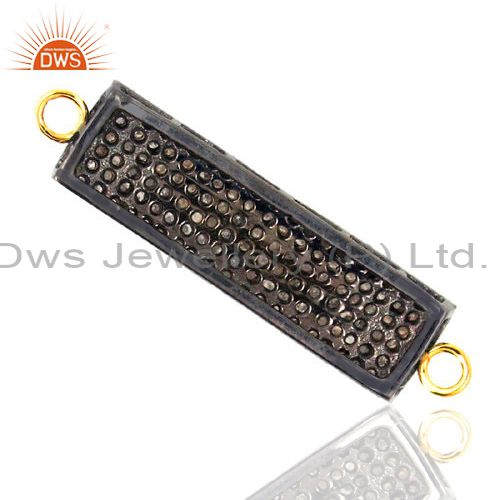 Exporter Pave Diamond 14K Gold Plated Rectangle Connector Finding 925 Silver Jewelry