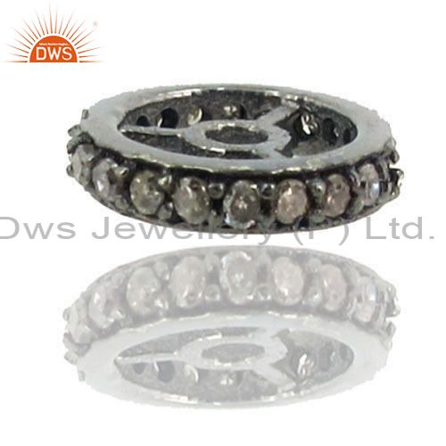 Exporter 10mm New Rondelle Spacer Finding Pave Diamond 925 Silver Handmade Jewelry