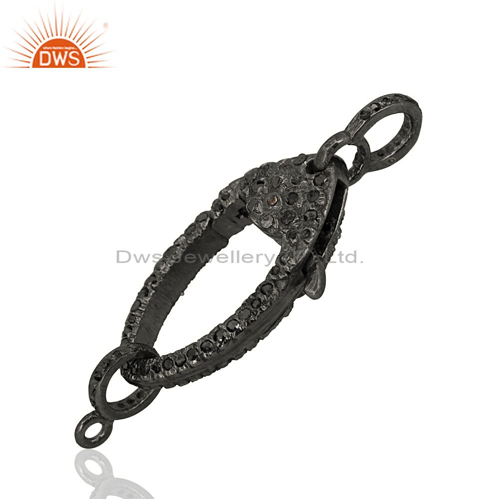 Exporter New Black Diamond Studded Lobster Clasp Pendant Finding Sterling Silver Jewelry