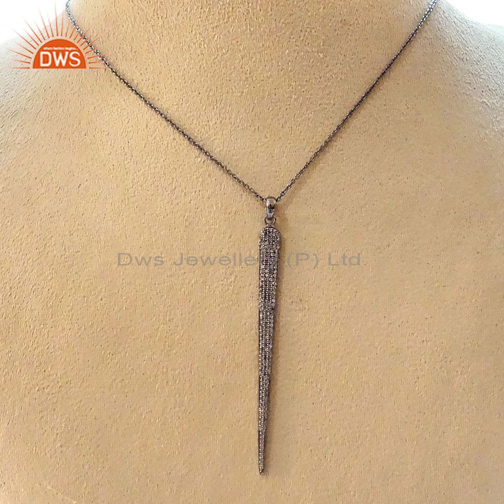 Exporter Pave Diamond 925 Sterling Silver Fashion Chain Necklace Spike Jewelry Pendant