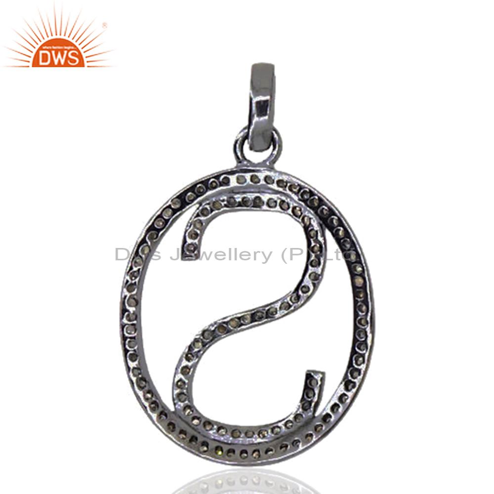 Exporter Pave Diamond 925 Sterling Silver Alphabet Letter S Initial Pendant Jewelry