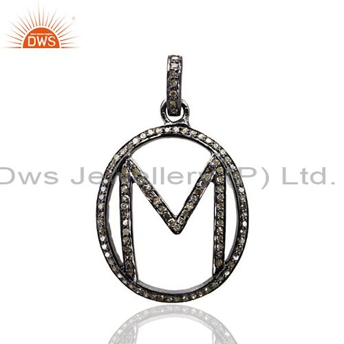 Exporter Pave Diamond Initial Letter M Alphabet Pendant 925 Sterling Silver Jewelry
