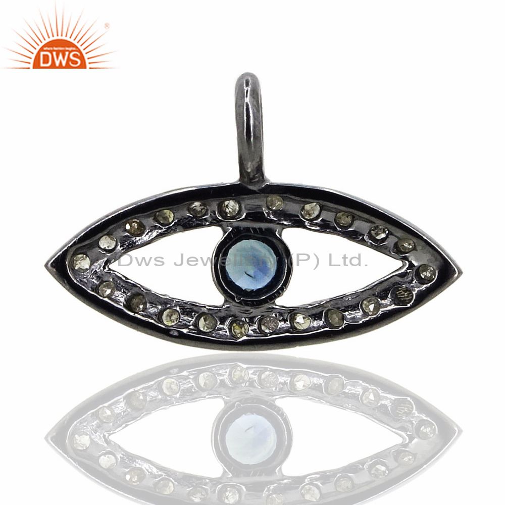 Exporter Evil Eye Pave Diamond Blue Sapphire 925 Sterling Silver Charm Pendant Jewelry
