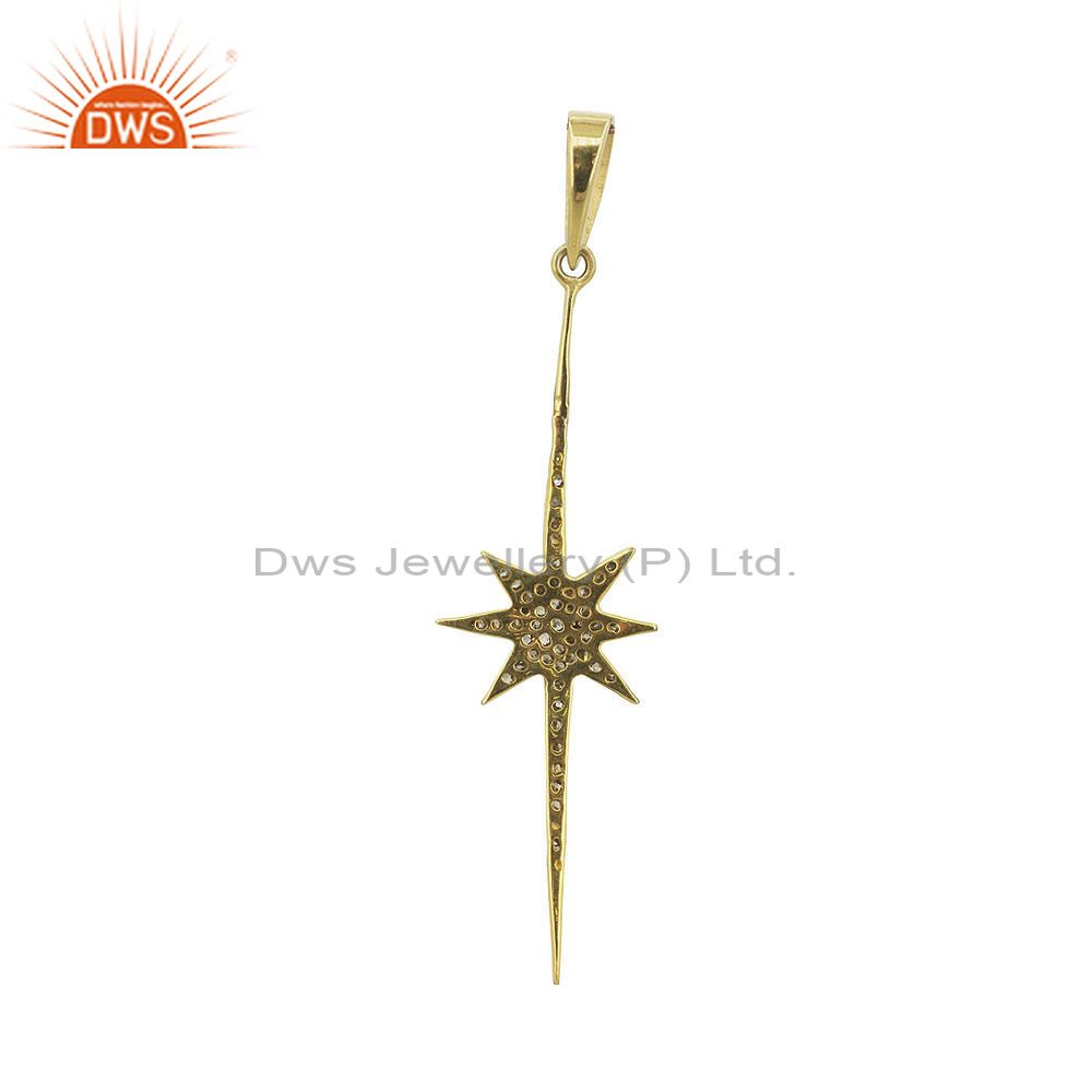 Exporter Pave Diamond Starburst Long Pendant Estate 925 Sterling Silver Jewellery