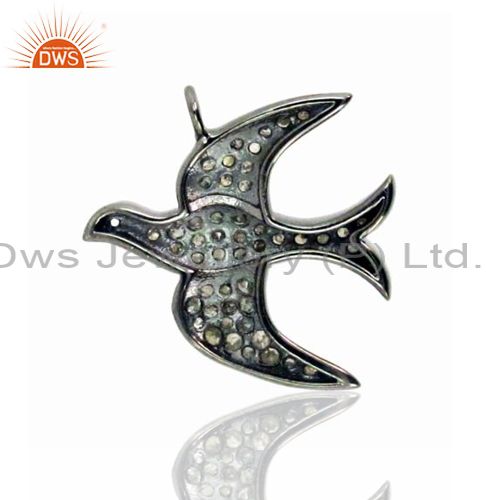 Exporter Pave Diamond Flying Bird Charm Pendant 925 Sterling Silver Jewelry