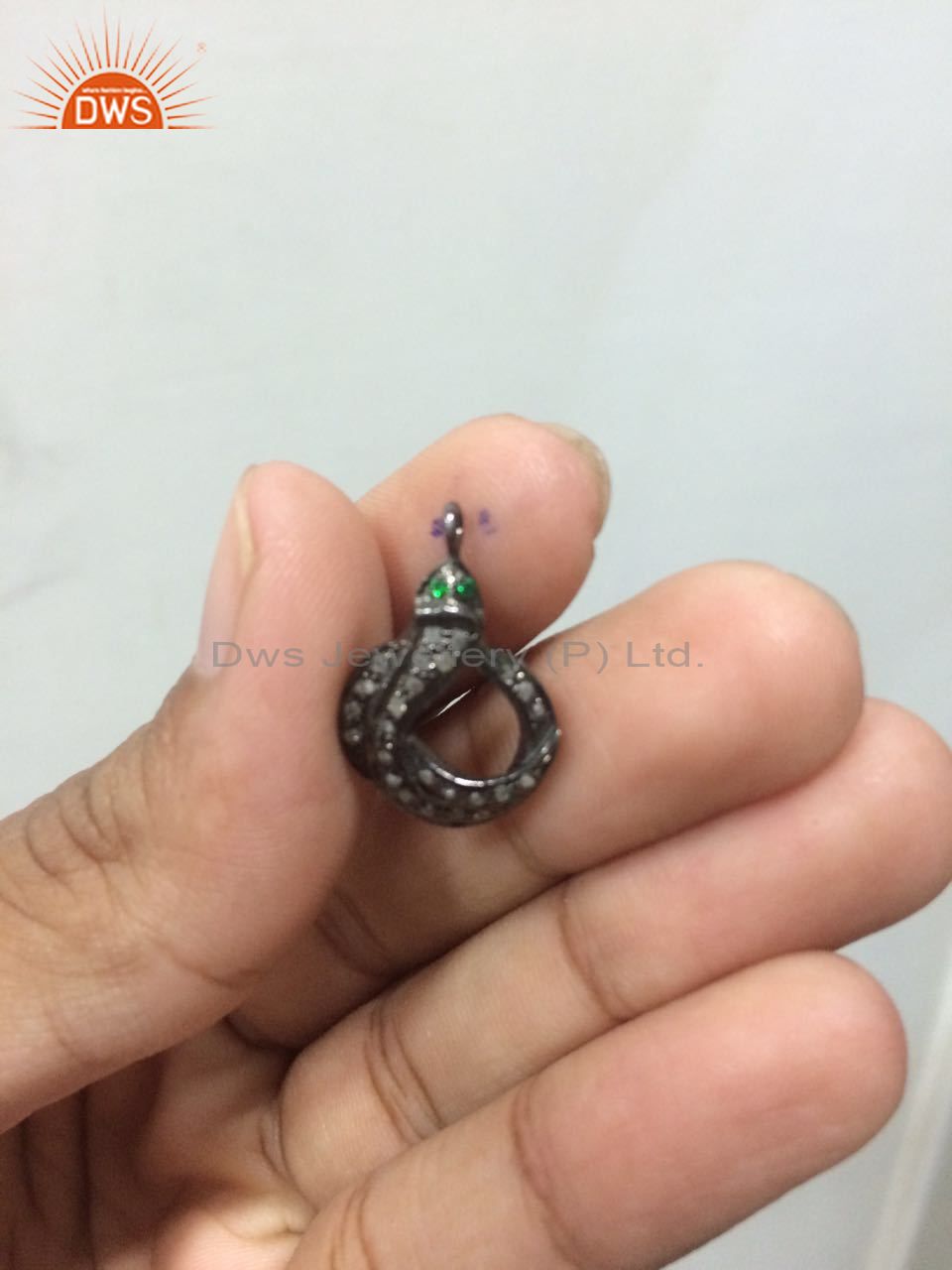 Exporter Diamond Studded 925 Sterling Silver Vintage Snake Charm Pendant Gemstone Jewelry