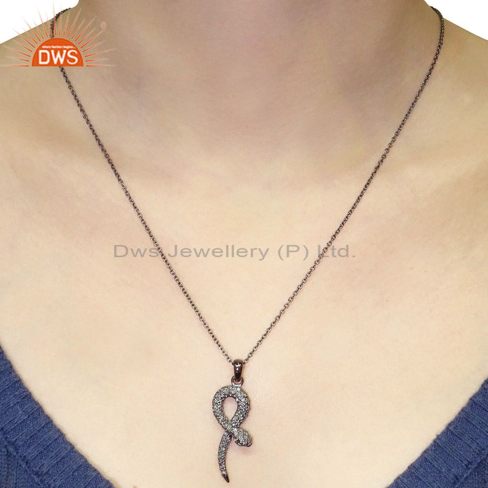 Exporter Natural Pave Diamond Halloween Silver Charm Snake Pendant Fashion Jewelry 39x12