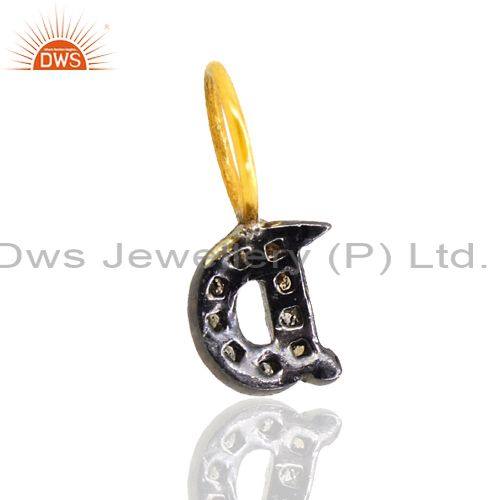 Exporter Pave Diamond 92.5 Silver 14k Gold Plated Initial D Letter Charm Pendant Jewelry