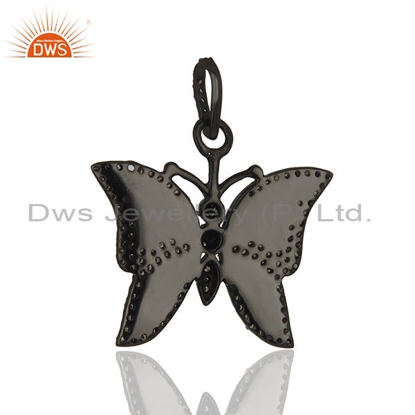 Exporter Pave Diamond Enamel Butterfly Charm Pendant 92.5 Sterling Silver Jewelry