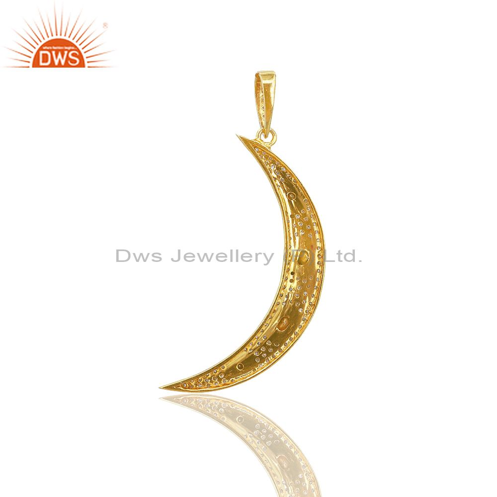 Exporter Pave Diamond Vintage 92.5 Sterling Silver Crescent Moon Charm Pendant Jewelry