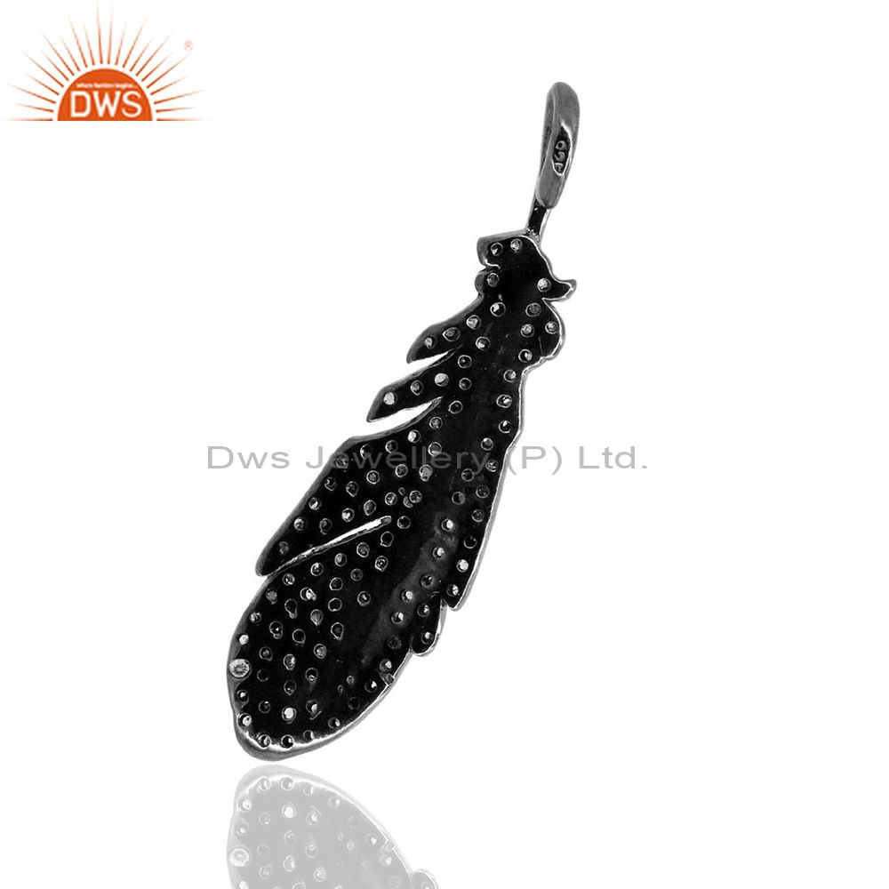 Exporter Pave Diamond Leaf Style Fashion Pendant 92.5 Sterling Silver Designer Jewelry