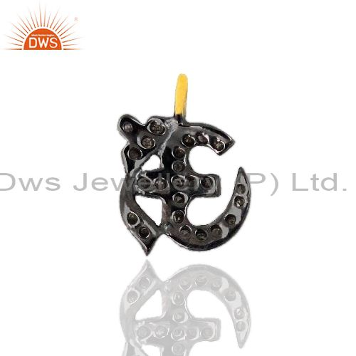 Exporter Pave Diamond OM/OHM Religious Charm Pendant 925 Silver 14k Gold Plated Jewelry
