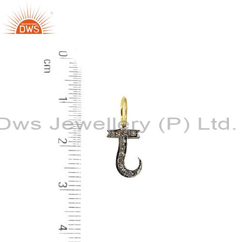 Exporter Pave Diamond Initial J Alphabet Charm Pendant 92.5 Sterling Silver Jewelry