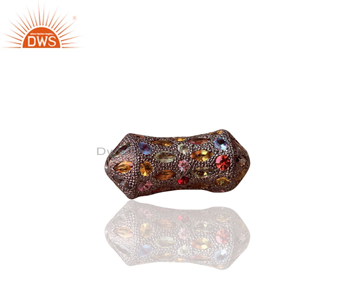 Exporter Multi Gemstone 925 Sterling Silver Fine Spacer Finding Jewelry 30x13 mm