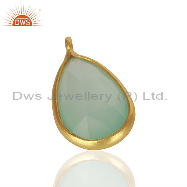 Exporter Aqua Chalcedony Gemstone Gold Plated 925 Silver Pendant Findings