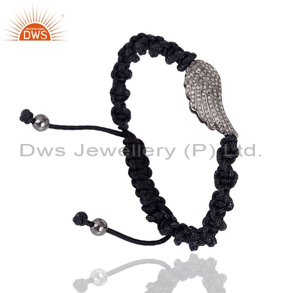 Exporter 0.5ct Pave Diamond 925 Sterling Silver Angel Wing Style Macrame Bracelet Jewelry